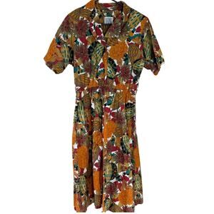 Vintage Women's Sabino Tropical Fish Print Brown Button Front Pockets Sz 16